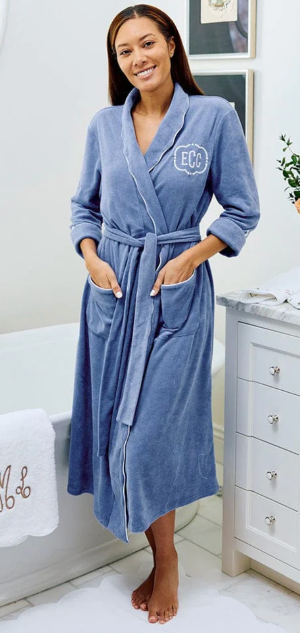 Women's Long Scallop Lightweight Robe- Periwinkle
