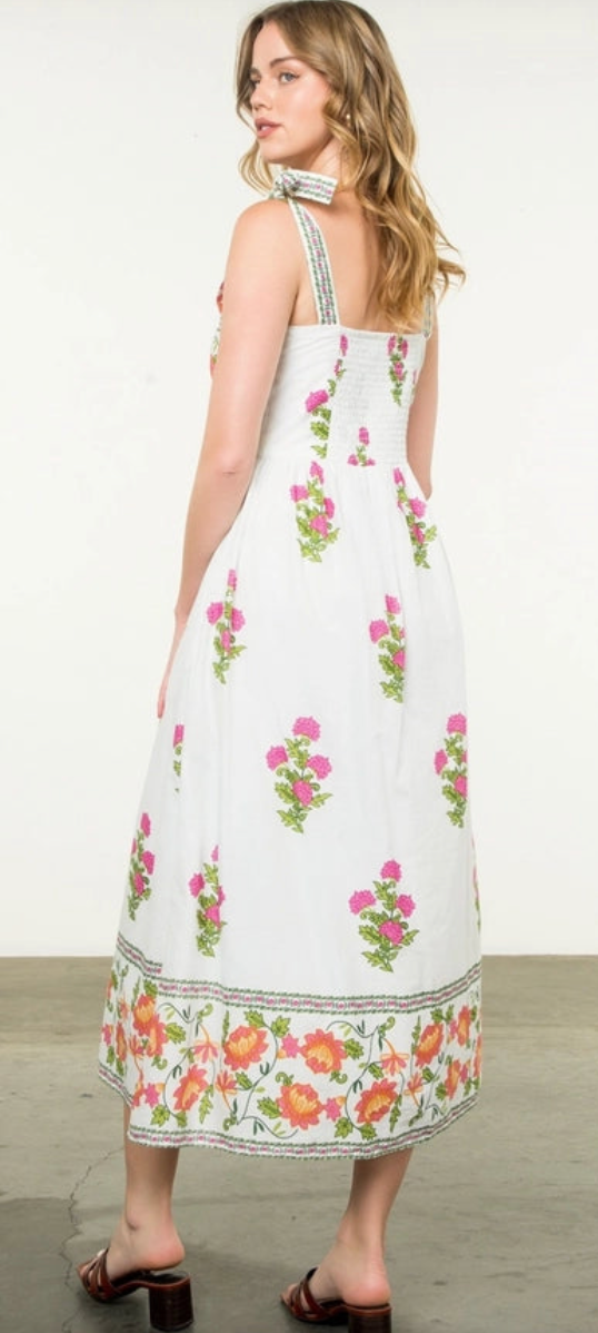 Tie Strap Floral Midi Dress