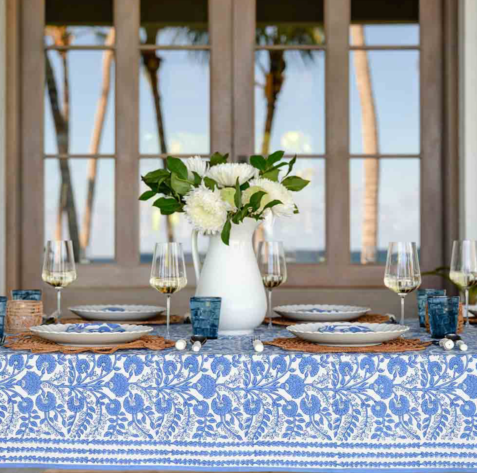 Cactus Flower Blue Tablecloth