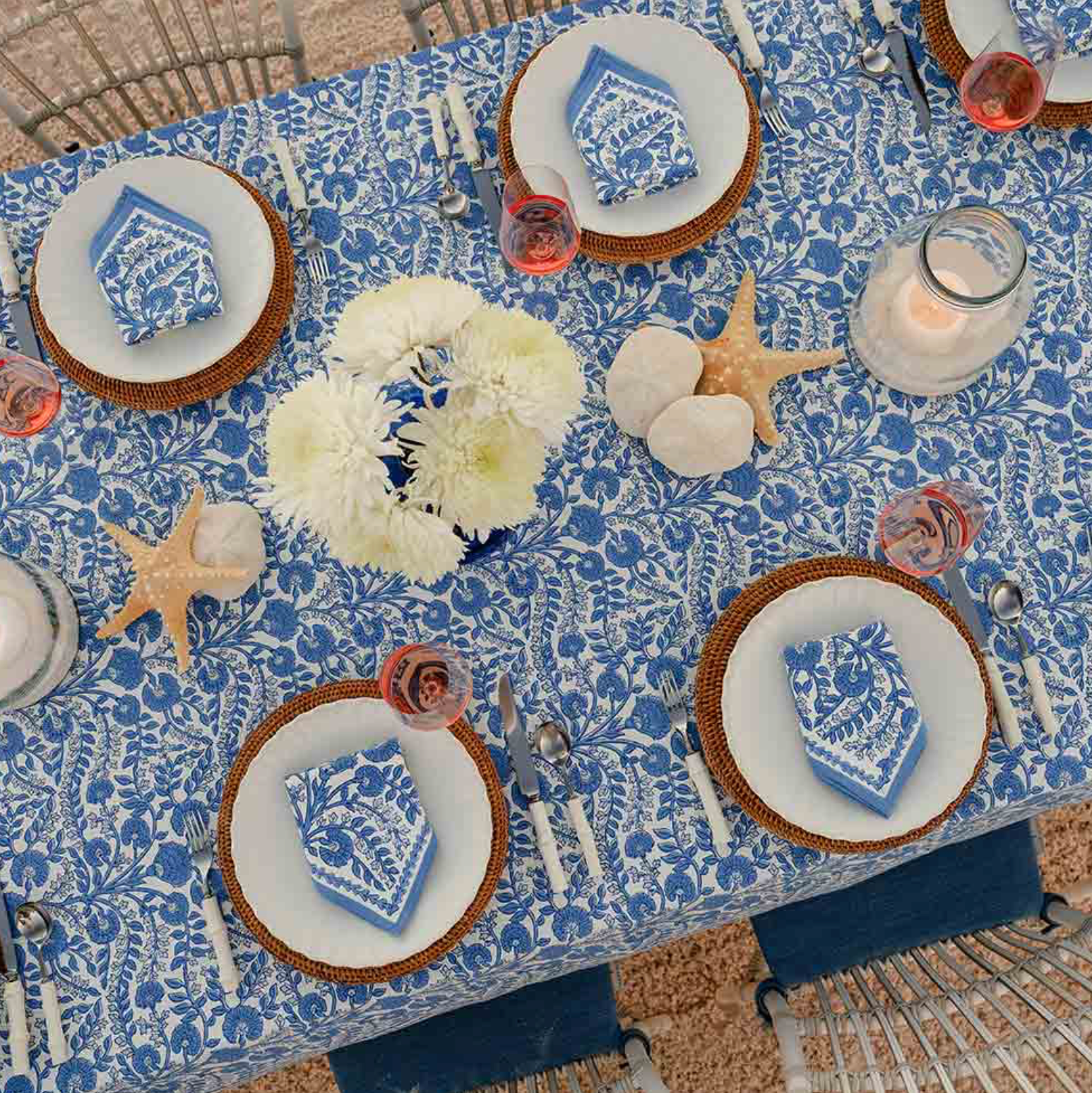 Cactus Flower Blue Tablecloth