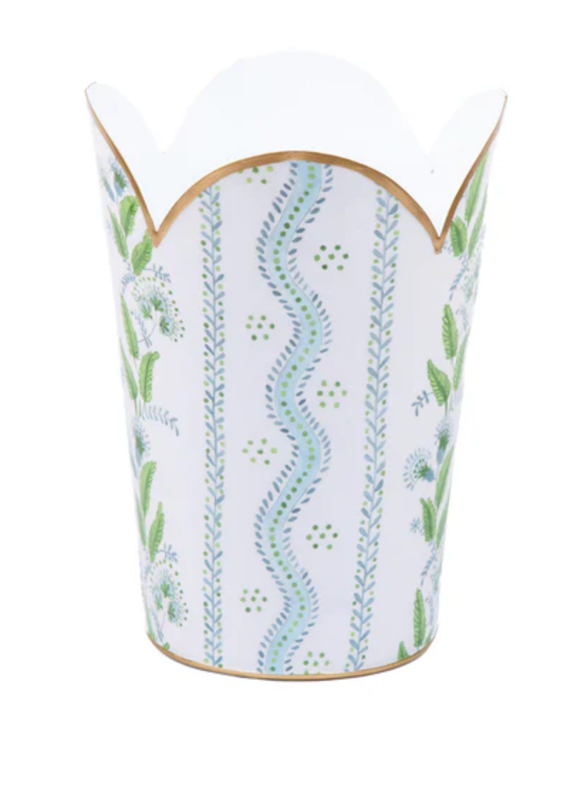 Emma Stripe Enameled Tulip Wastebasket