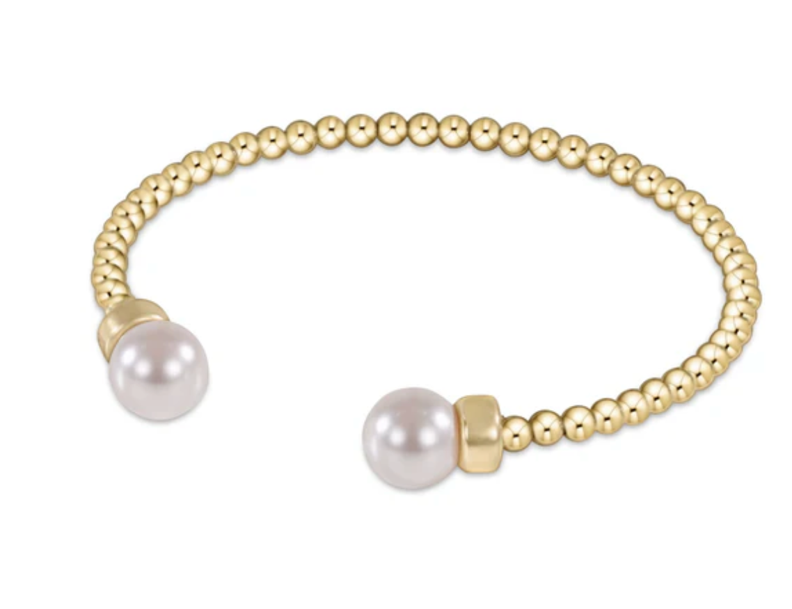 classic gold 3mm bead cuff - pearl