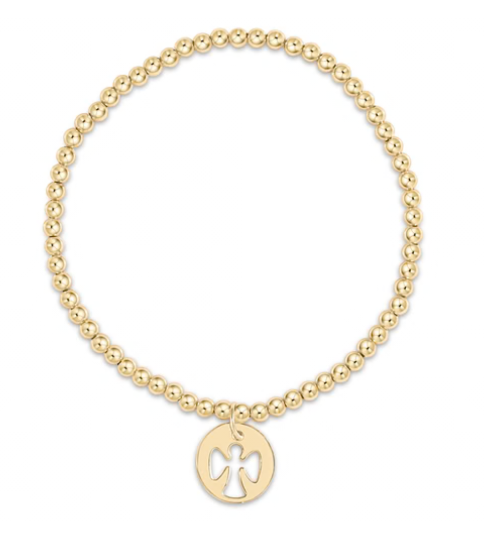 classic gold 3mm bead bracelet - guardian angel disc