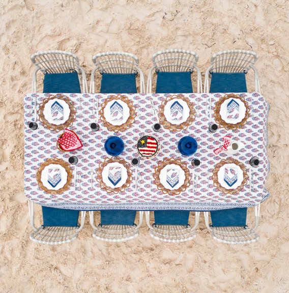 Stephanie Red and Blue Tablecloth