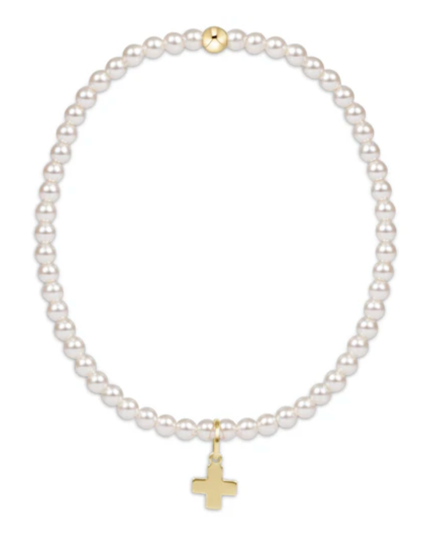 Classic Pearl 3mm Bead Bracelet - Signature Cross Gold Charm