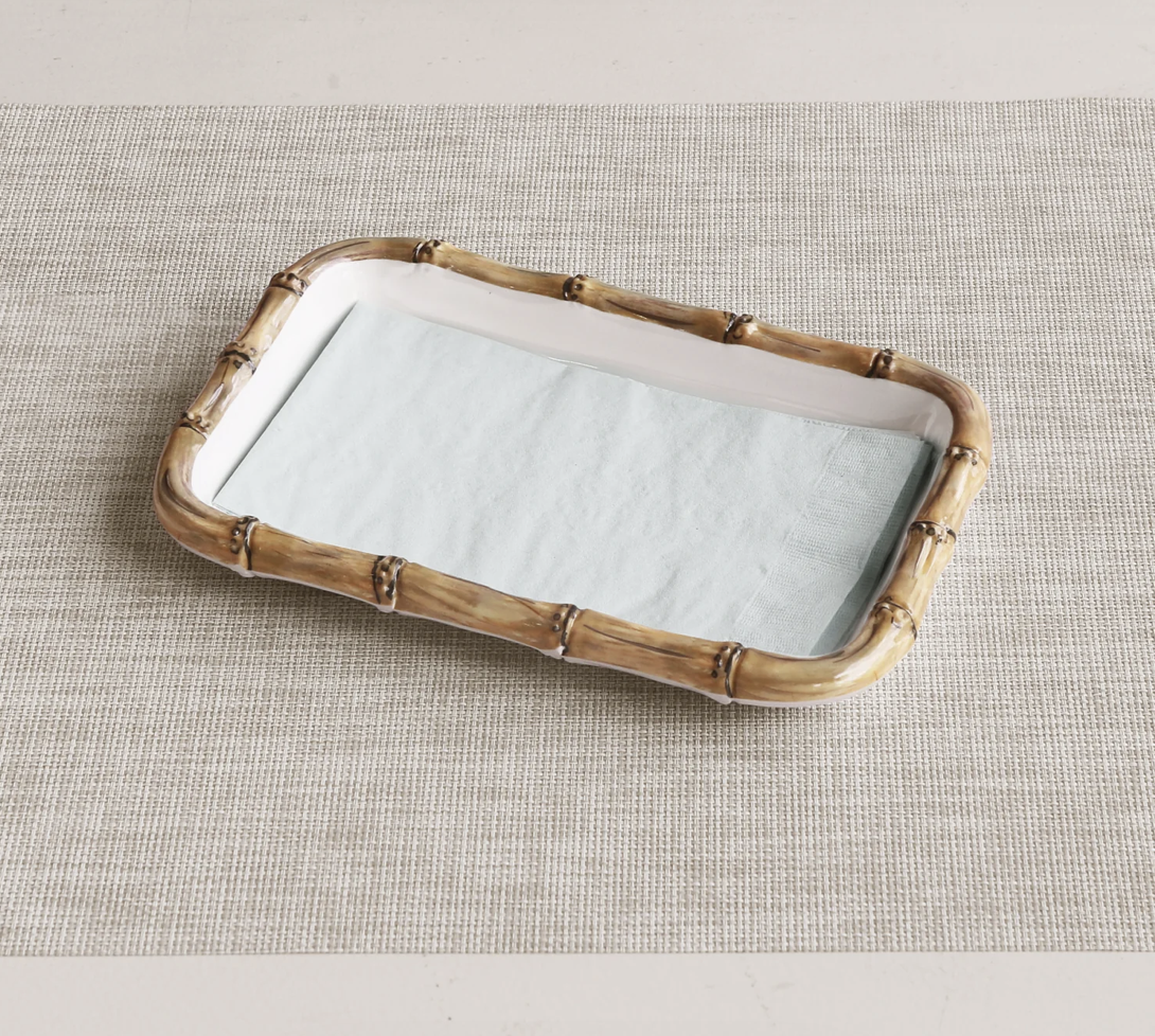 VIDA Bamboo Guest Towel Holder (White and Natural)