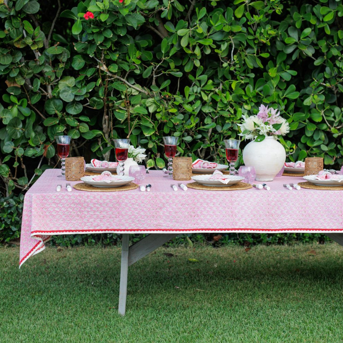 Pom Buti Pink Tablecloth