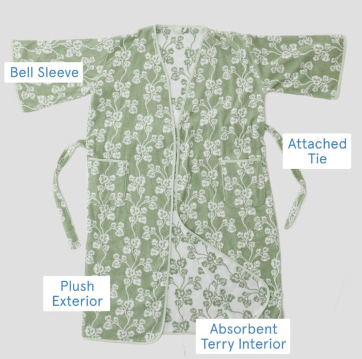 Women’s Bell Sleeve Plush Robe- ivy