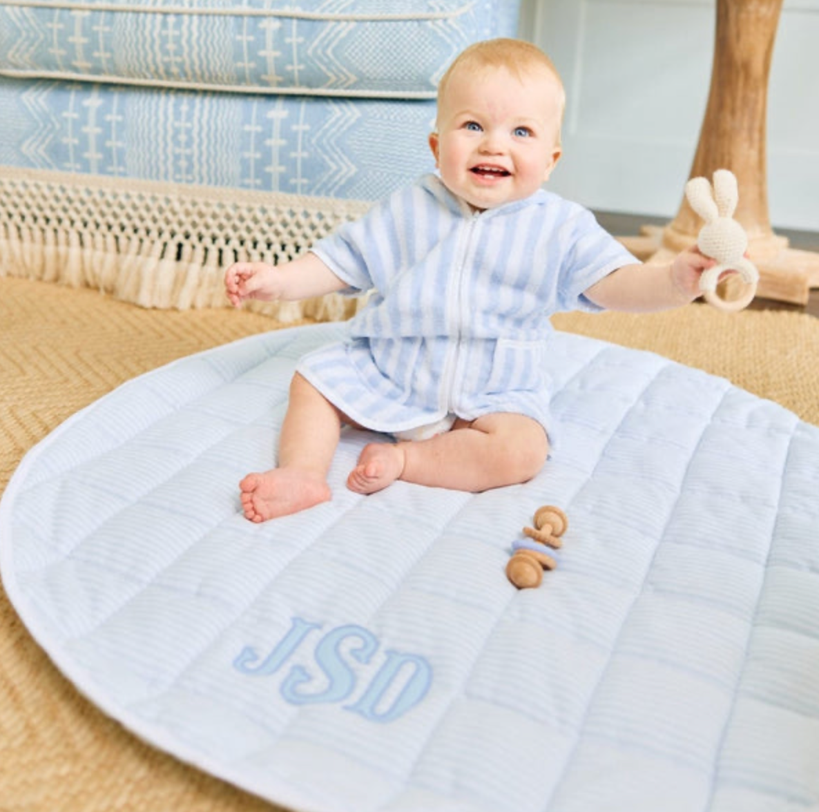 Tummy Time Mat- Light Blue Stripe Mat