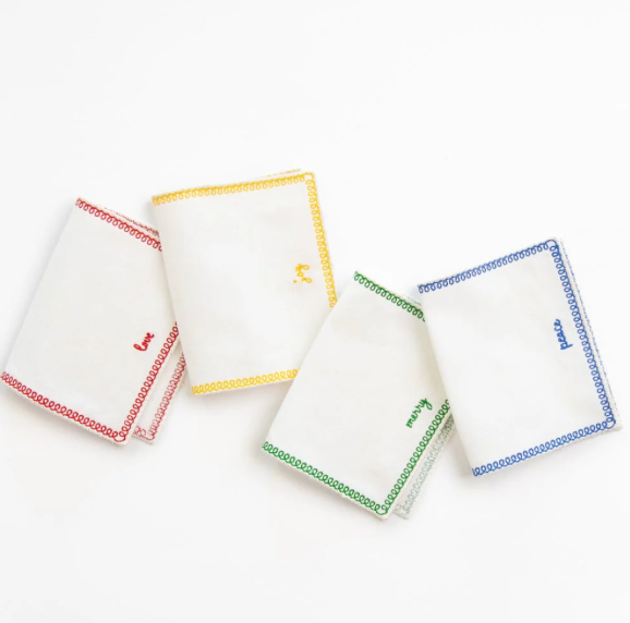 Holiday Greetings Embroidered Cocktail Napkins | Set of 4