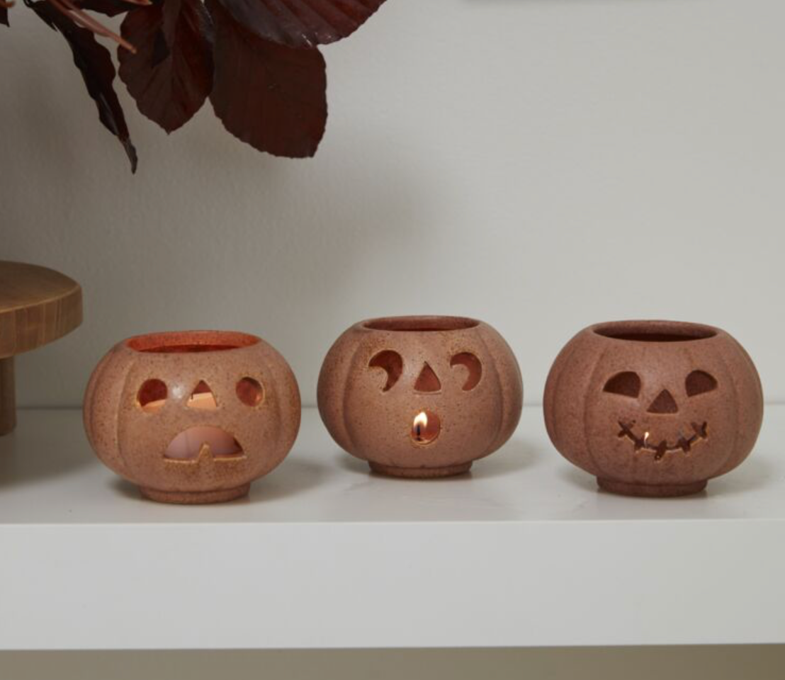 GRINNING PUMPKINS VOTIVE - SET OF 3