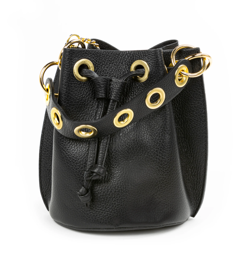 GENUINE ITALIAN LEATHER BUCKET BAG- Black