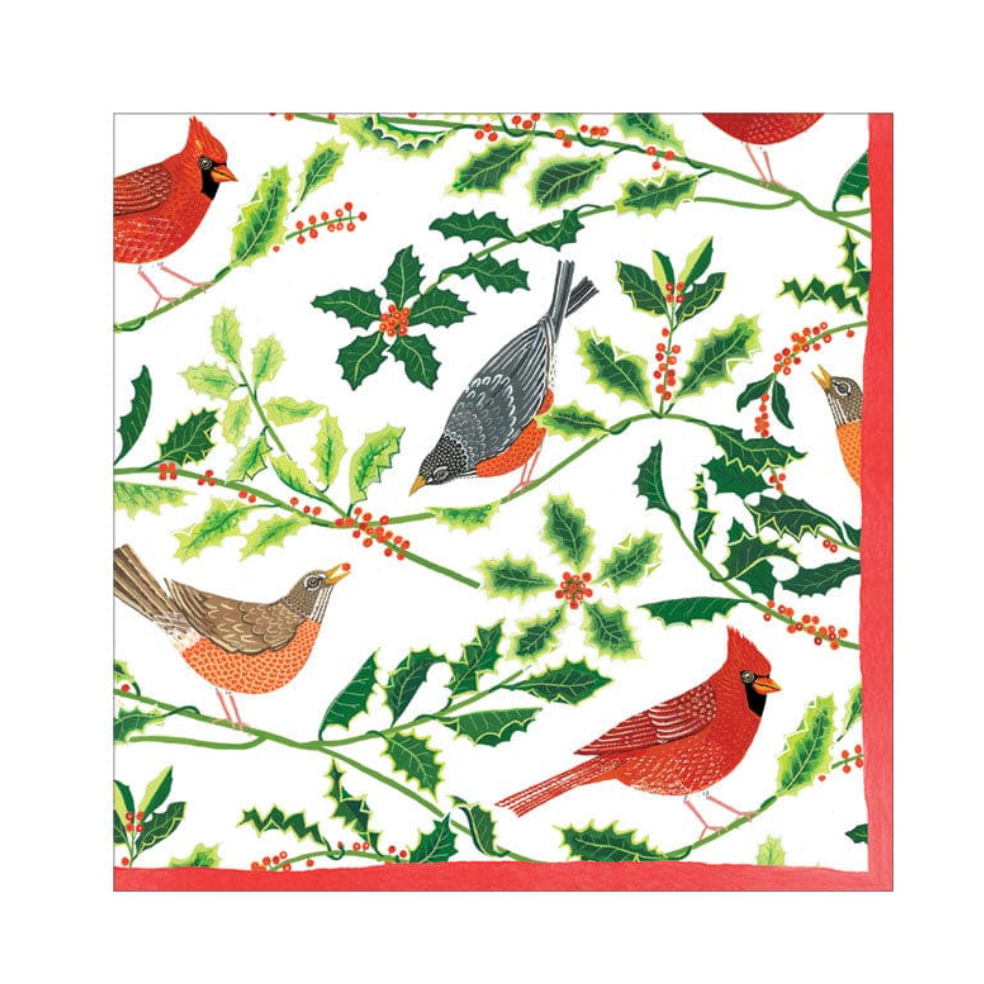 Songbirds and Holly Paper Cocktail Napkins