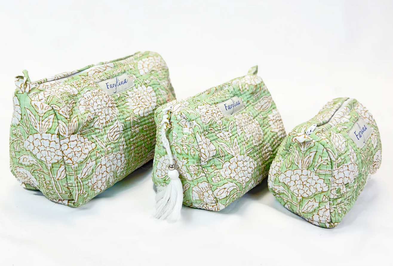 Green floral print travel/make up/organizer/bag