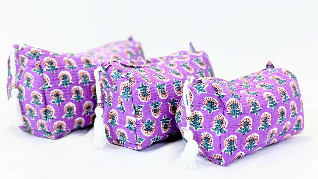 Purple flowers print travel/make up/organizer/bag