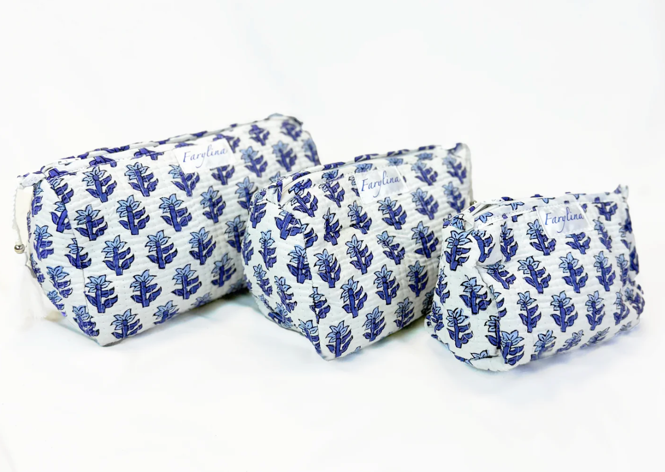 Blue/Navy print travel/make up/organizer/bag
