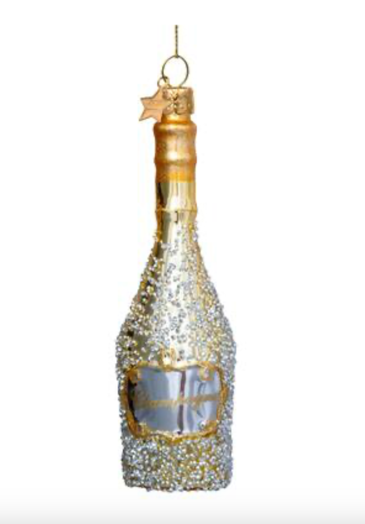 Ornament gold champagne bottle w/diamonds