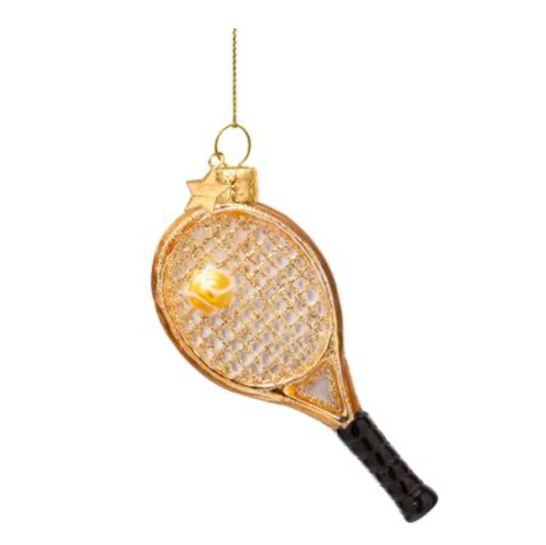Ornament glass gold tennis racket
