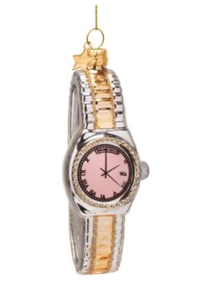 Ornament glass silver/ gold watch with pink