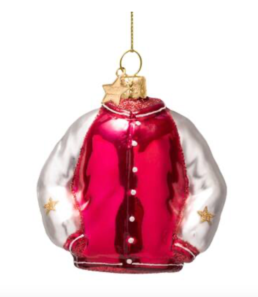 Ornament glass rasberry pink bomber jacket