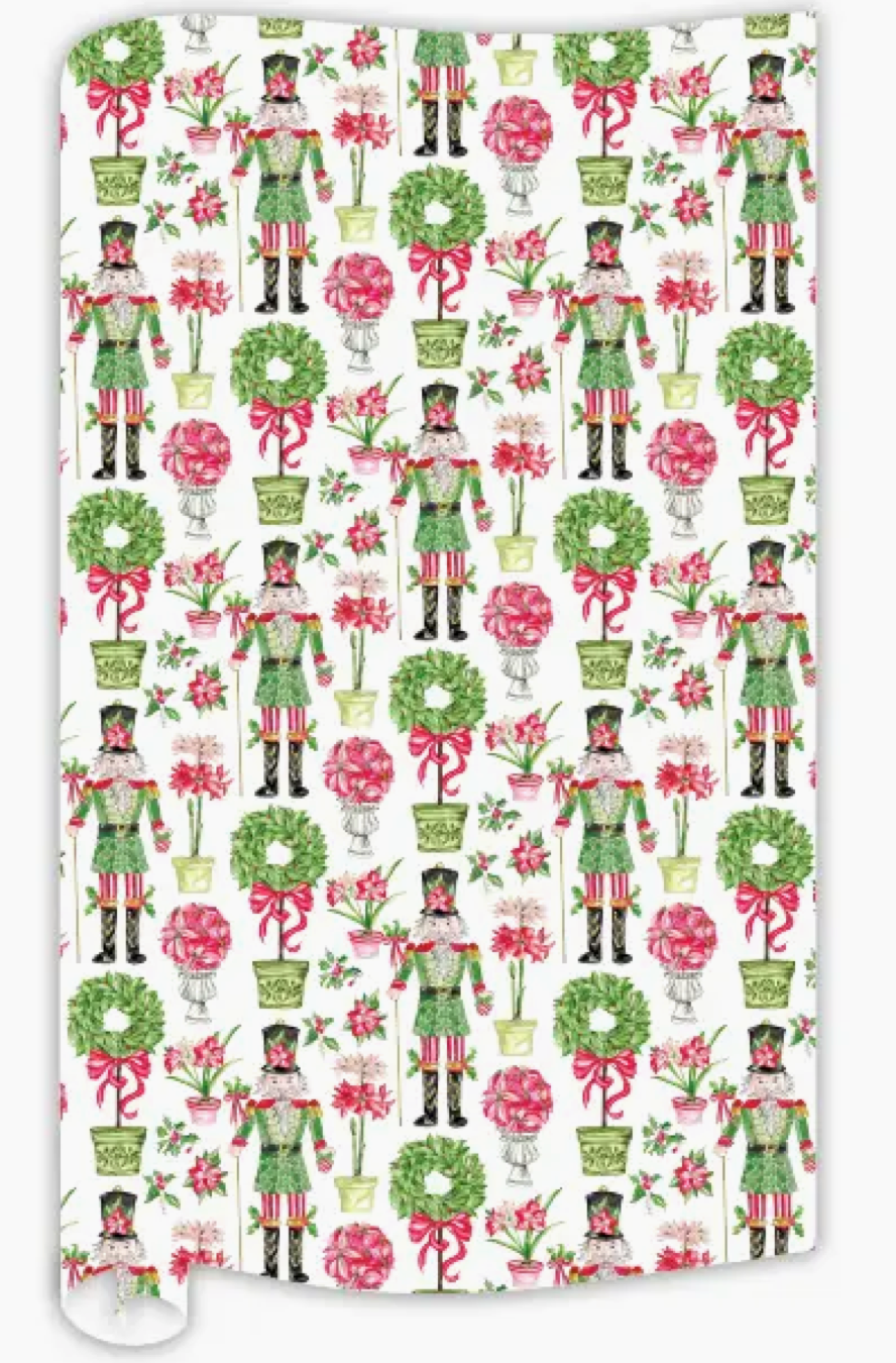 Poinsettia Nutcracker with Topiaries Wrapping Paper