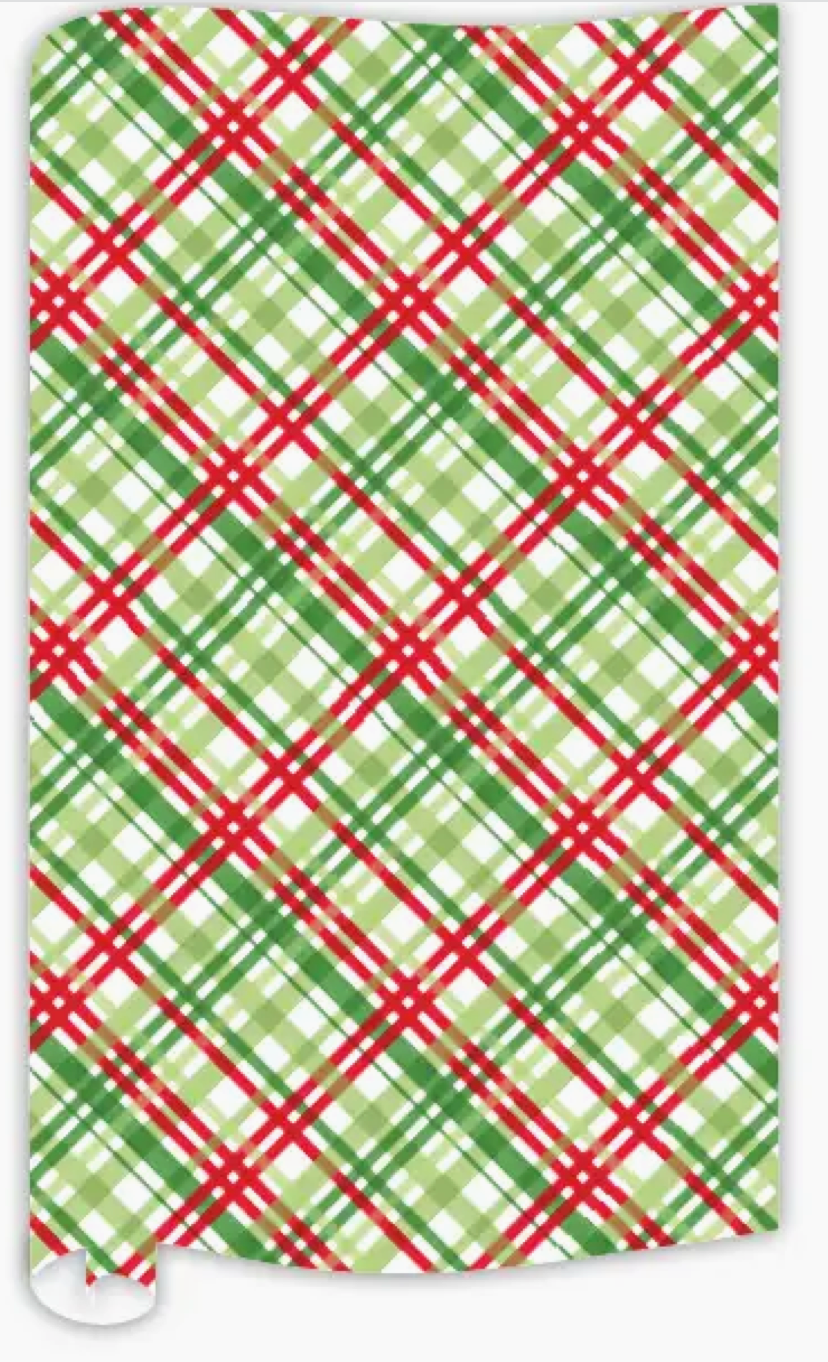 Red Green and Light Green Plaid Wrapping Paper