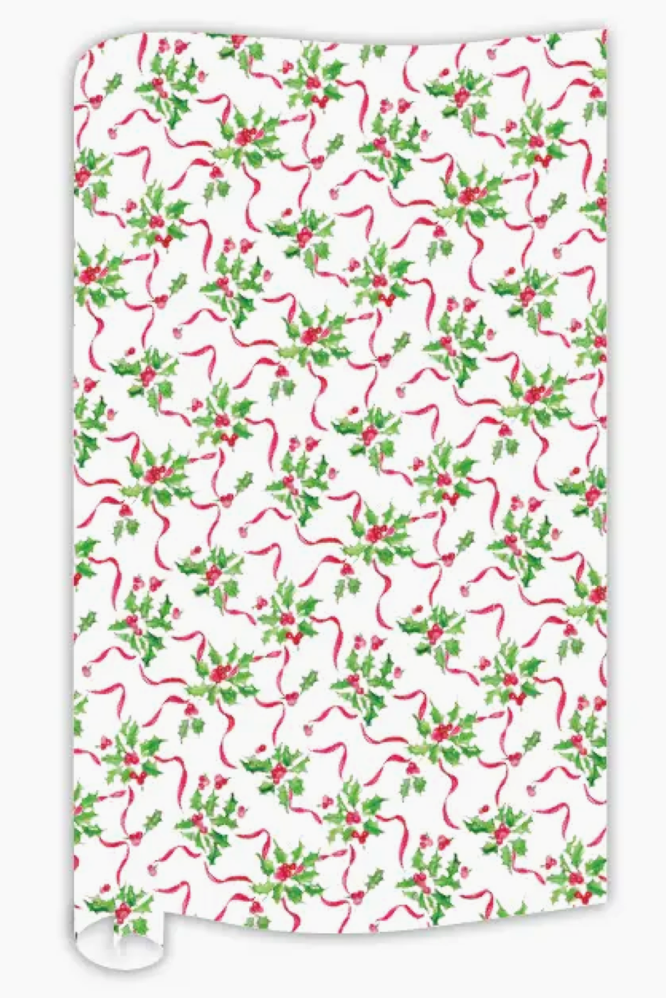Holly and Berries with Red Ribbon Wrapping Paper