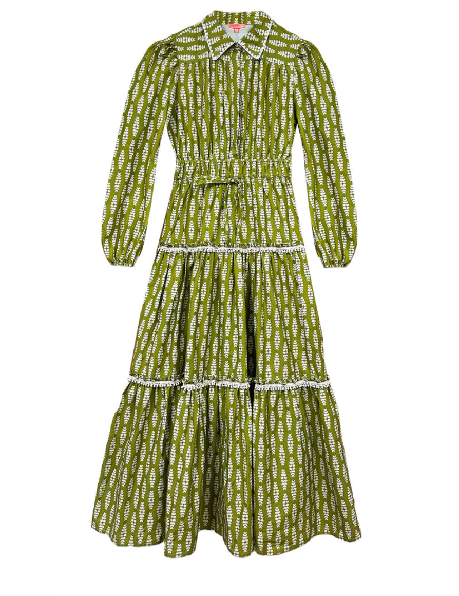 Banyan Long Sleeve Dress, Green Leaf