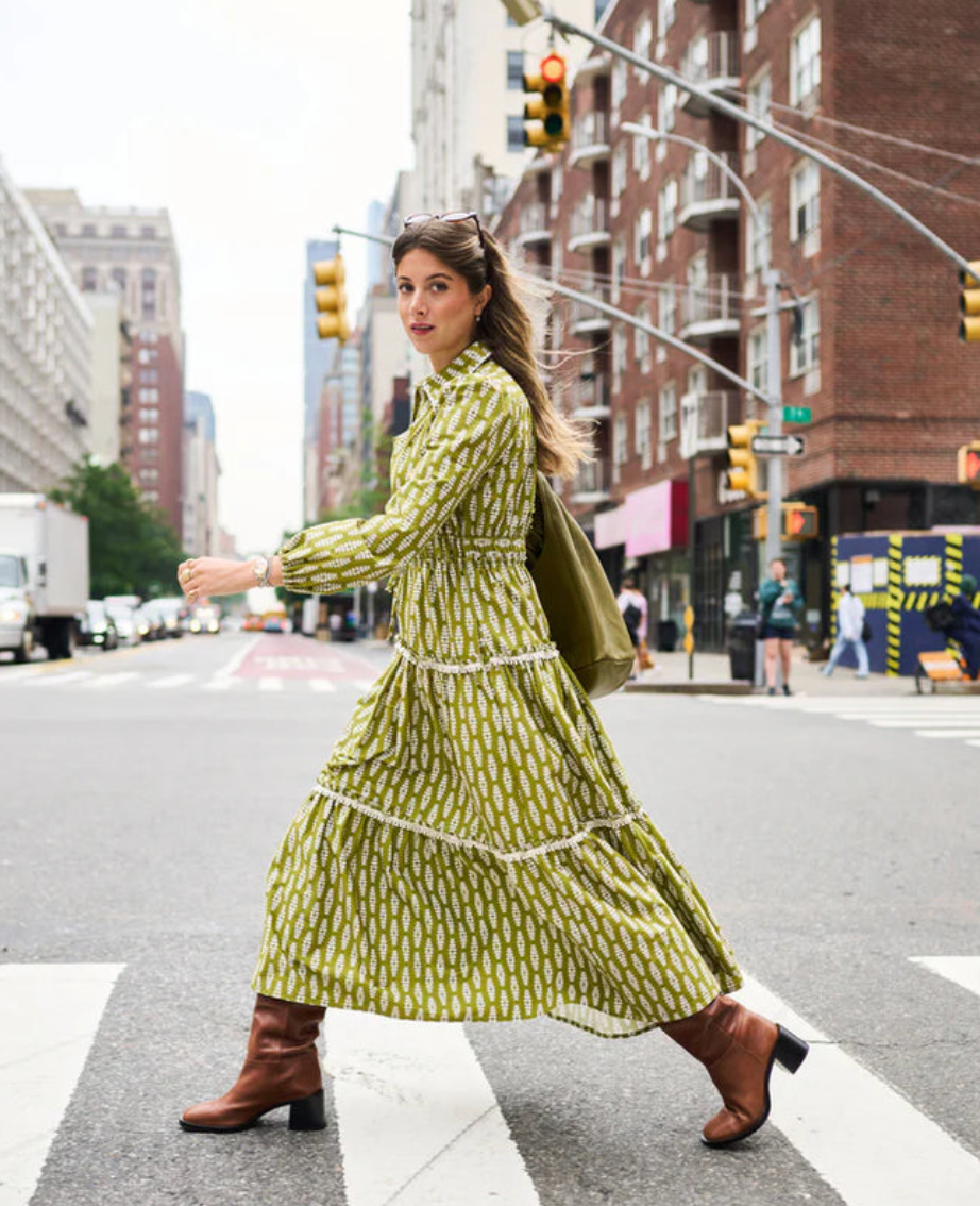 Banyan Long Sleeve Dress, Green Leaf