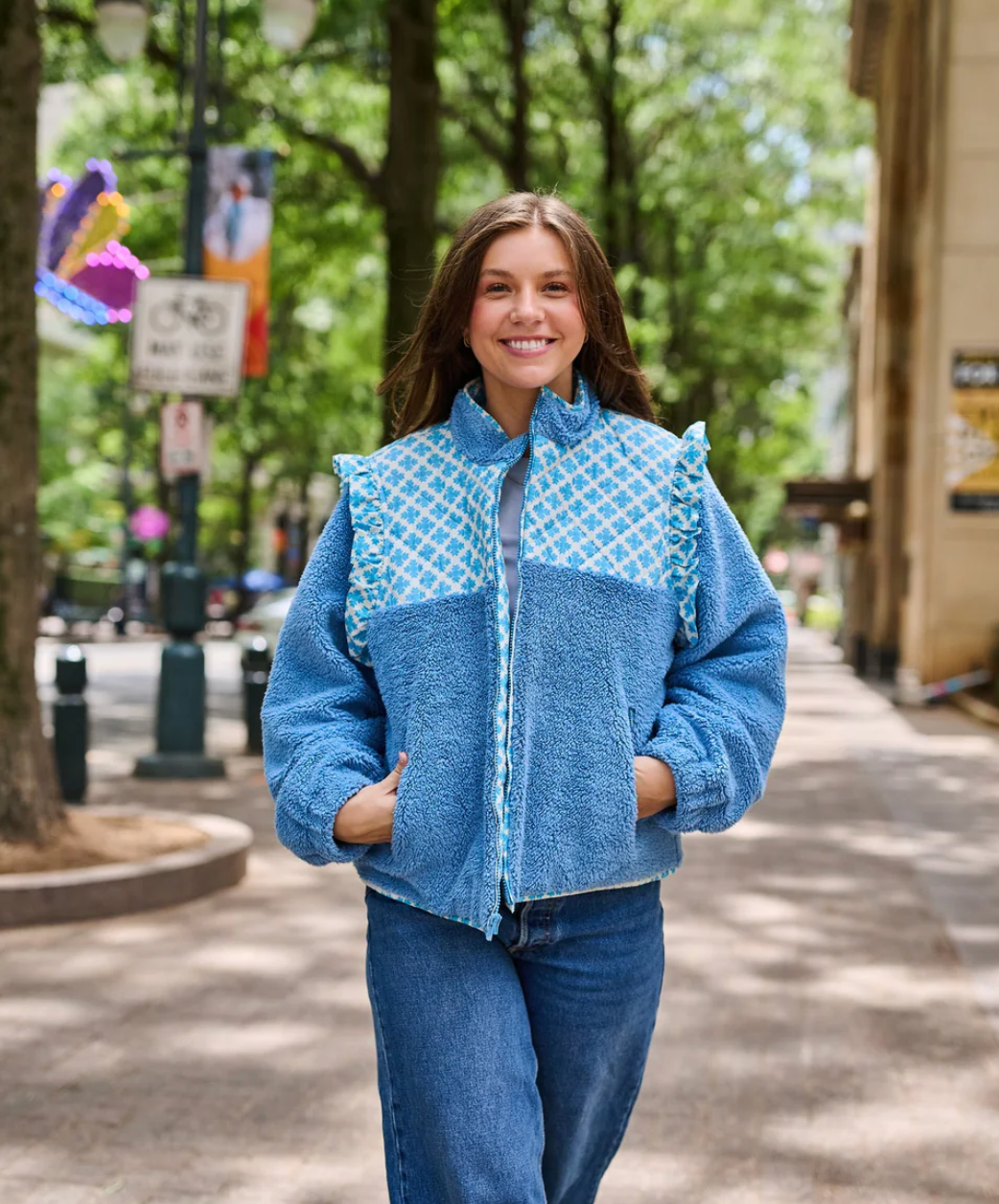 Isabella Sherpa Jacket, Blue Clover
