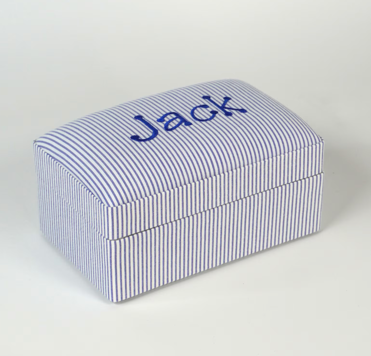 Striped Blue Seersucker Cotton Baby Keepsake Box