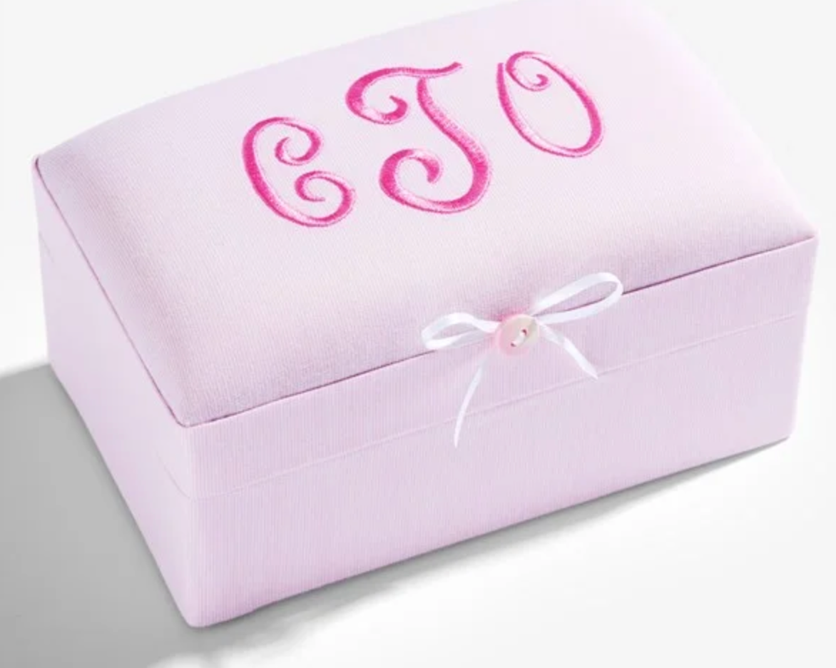 Pink Micro Striped Cotton Baby Keepsake Box
