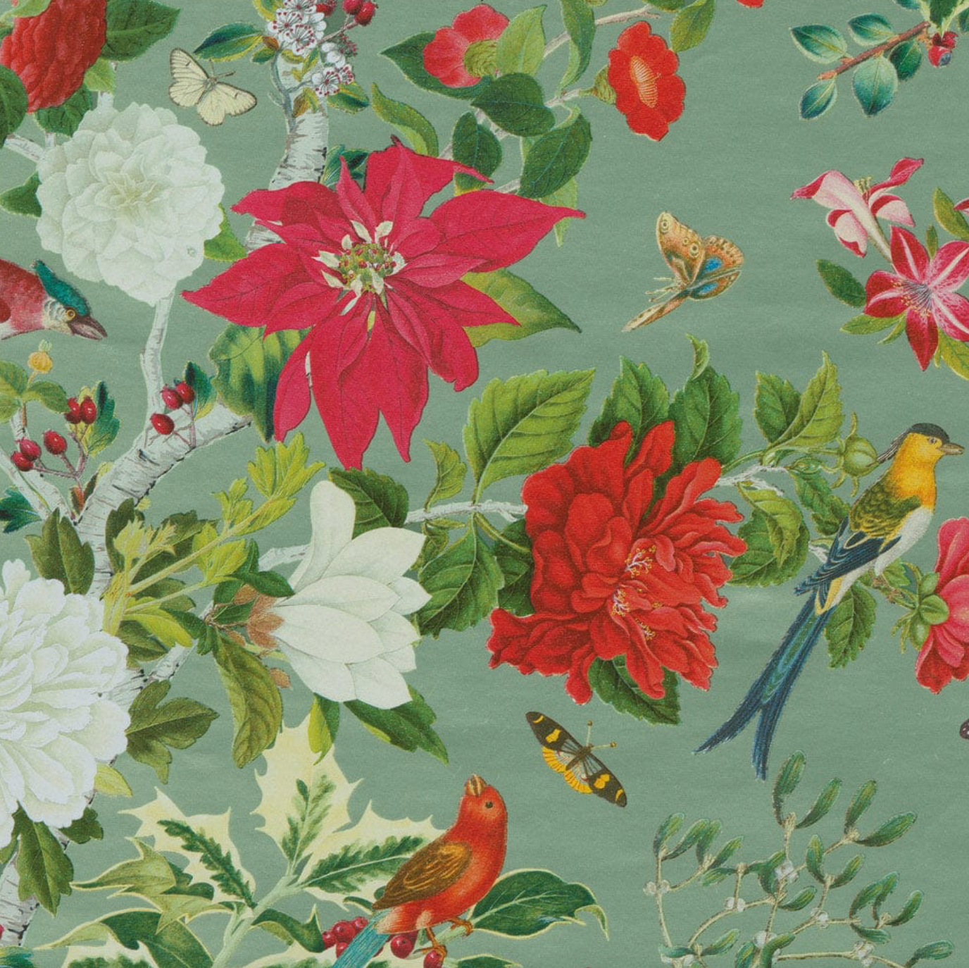 Christmas Chinoiserie Celadon Foil Wrapping Paper