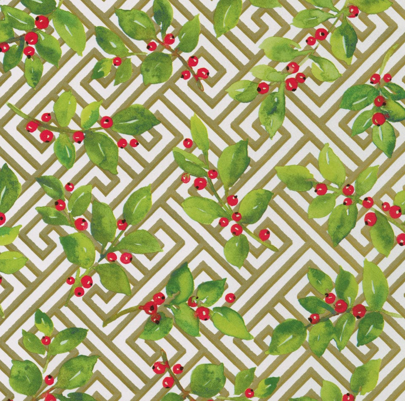 Holly And Fretwork Wrapping Paper