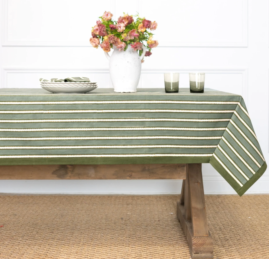 Dotted Stripe Green Tablecloth