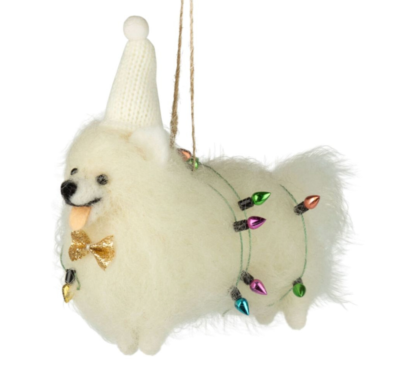 Felt White Dog Ornament with Christmas Lights