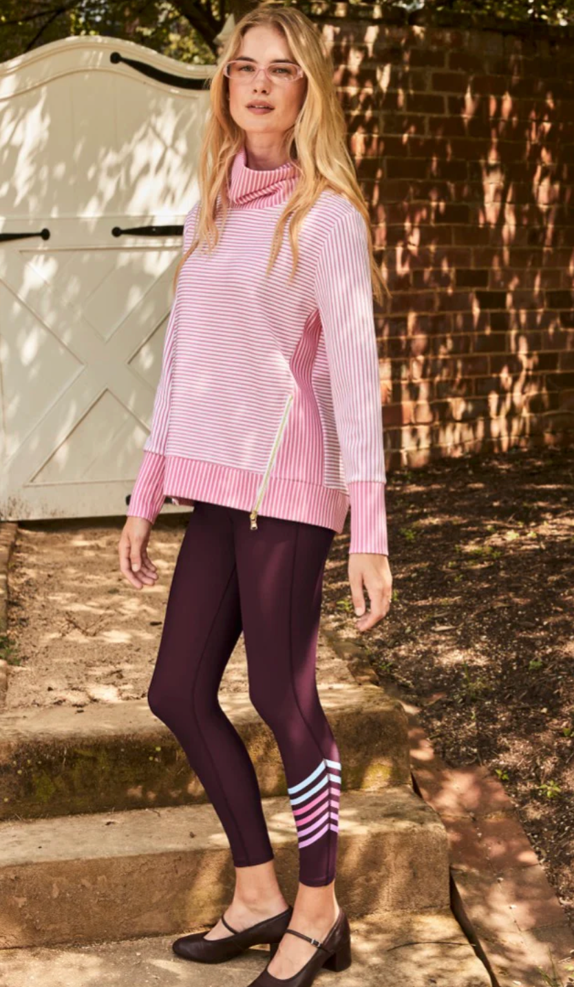 Polished Double Knit Zip Everyday Pullover-SUPER WHITE/ROSE STRIPE