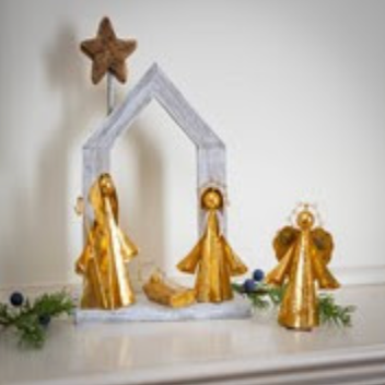 Mini Holy Family with Angel, Gold Leafed