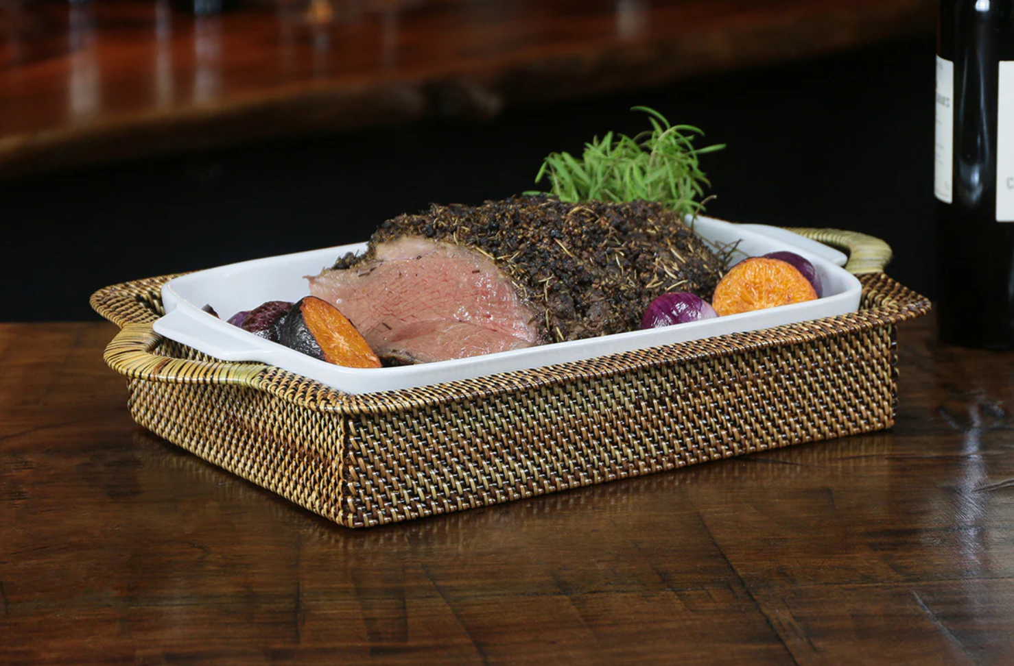 Rectangular Casserole Basket with Stoneware Roaster