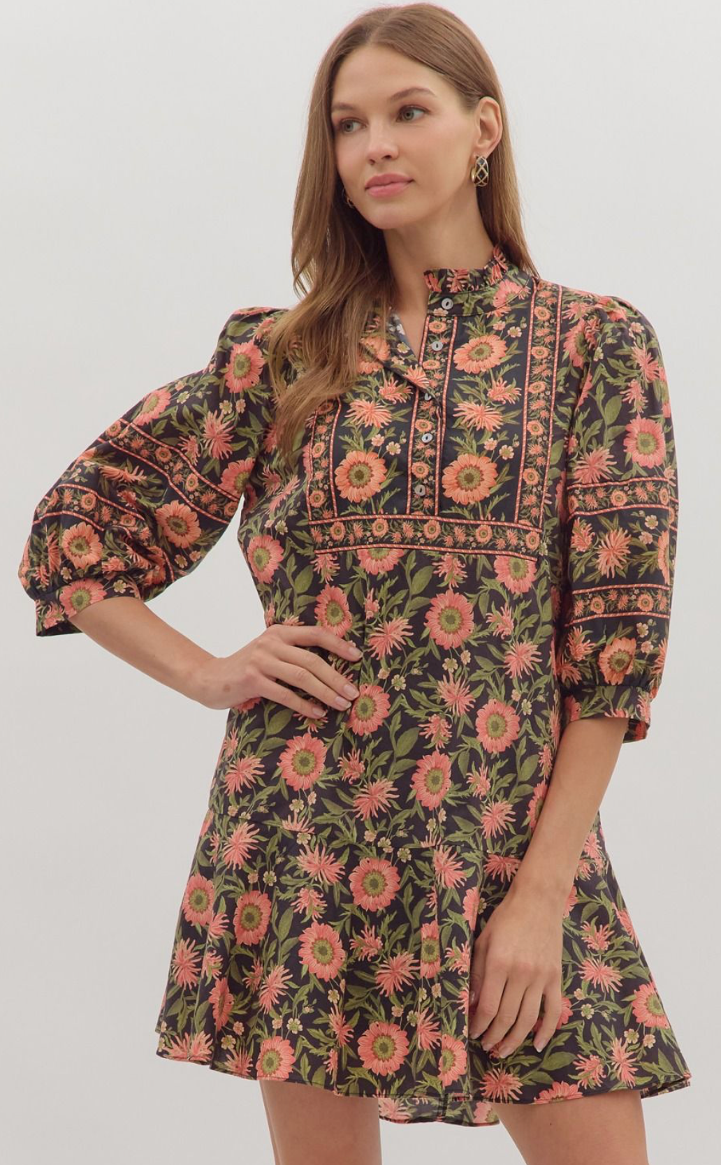 Floral half sleeve mini dress