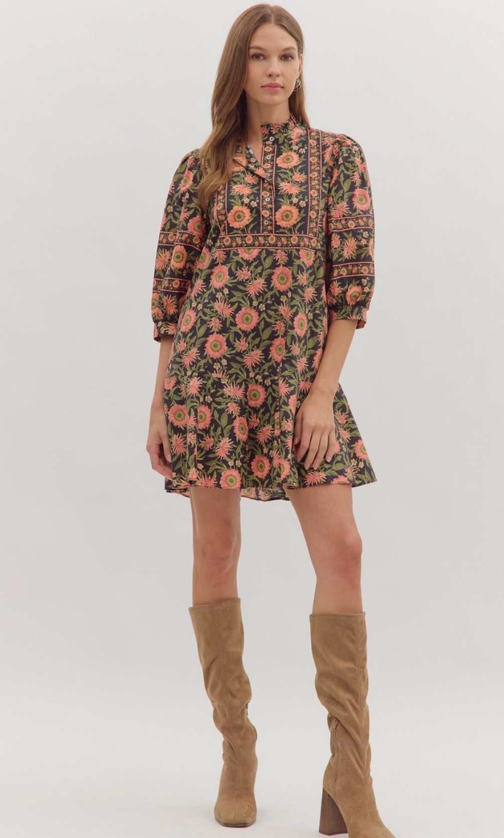 Floral half sleeve mini dress