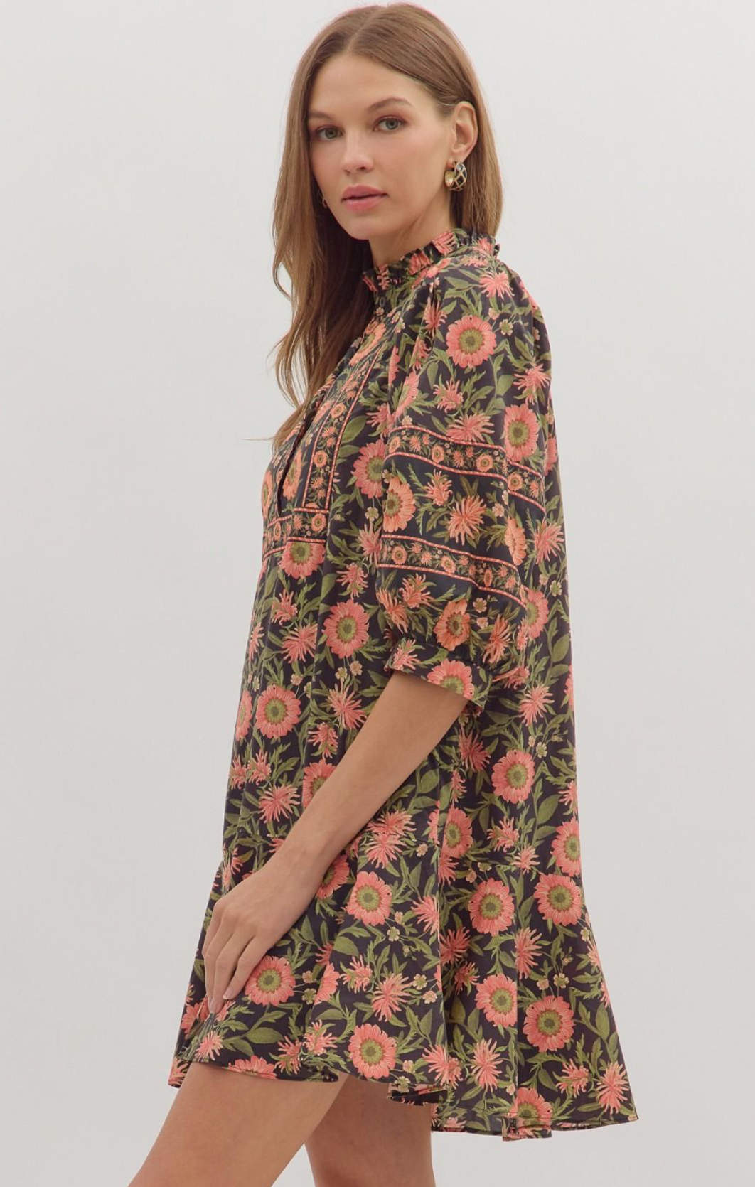 Floral half sleeve mini dress