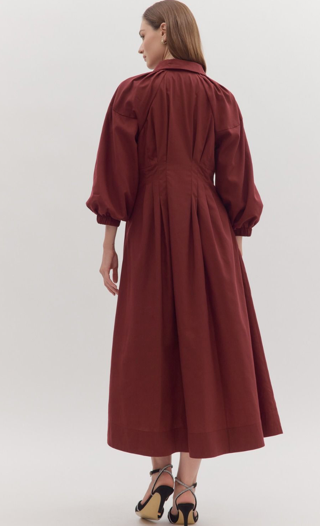 Garnet Solid long sleeve Midi dress