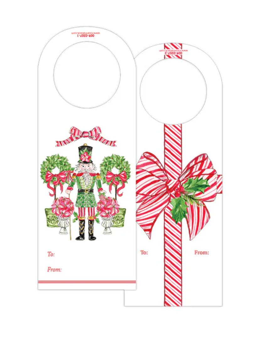 Red and White Striped Bow with Holly Wine Tag