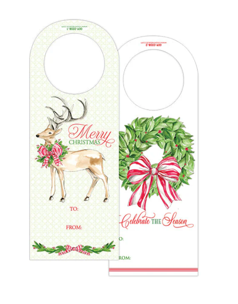 Celebrate The Season Wreath with Bow Wine Tag