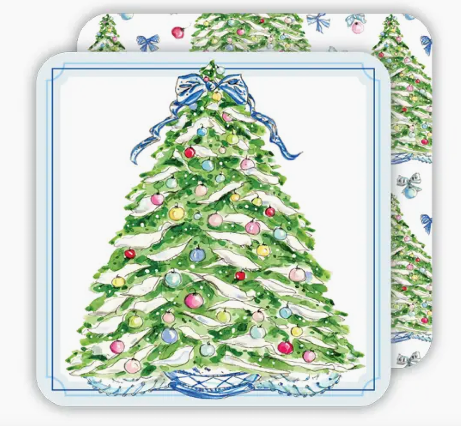 Ornaments and Blue Bow Square Coaster