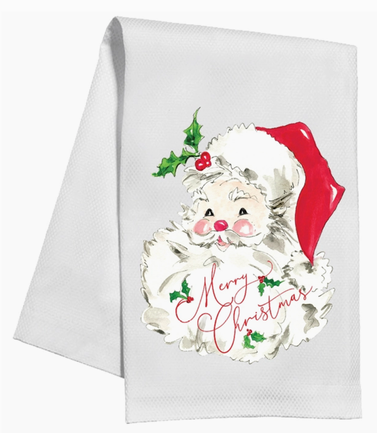 Merry Christmas Handpainted Red Santa Kitchen Towel