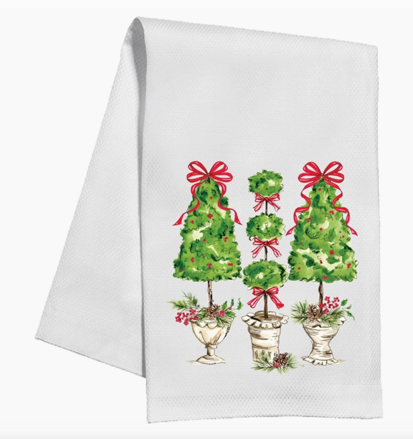 Christmas Topiaries with Red Bows Kitchen Towel