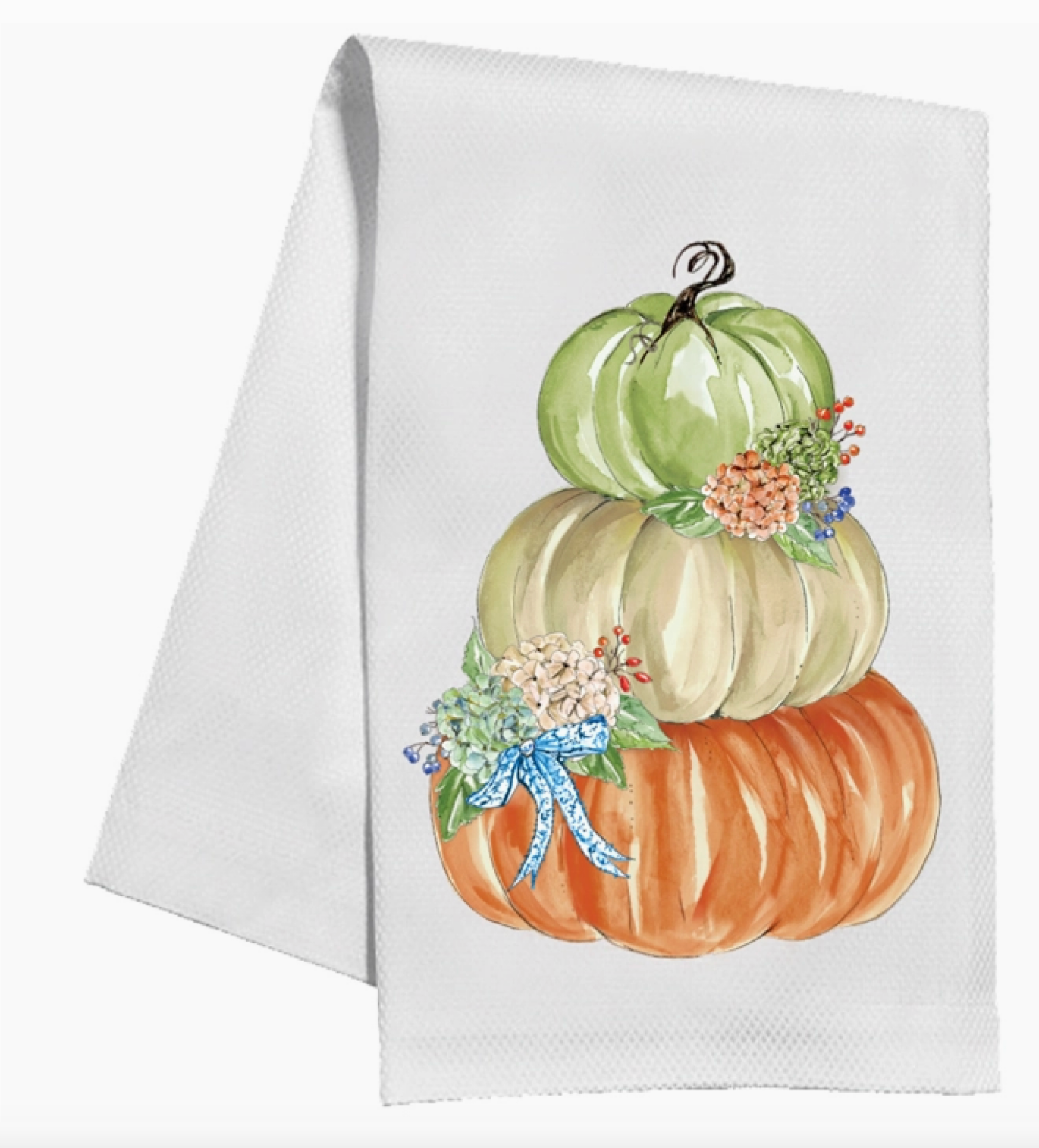Orange Cream Green Pumpkin Stack Hydrangeas Kitchen Towel