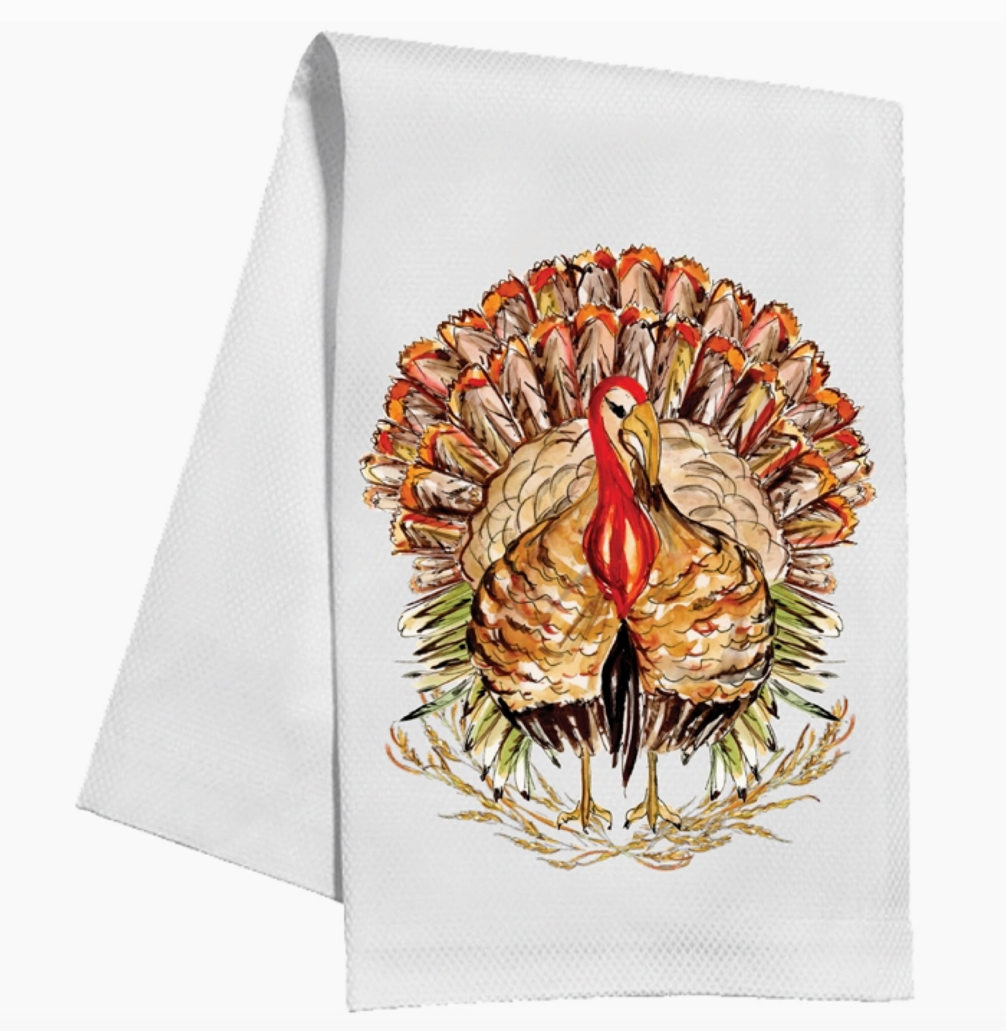 Handpainted Standing Turkey with Fall Foliage Kitchen Towel